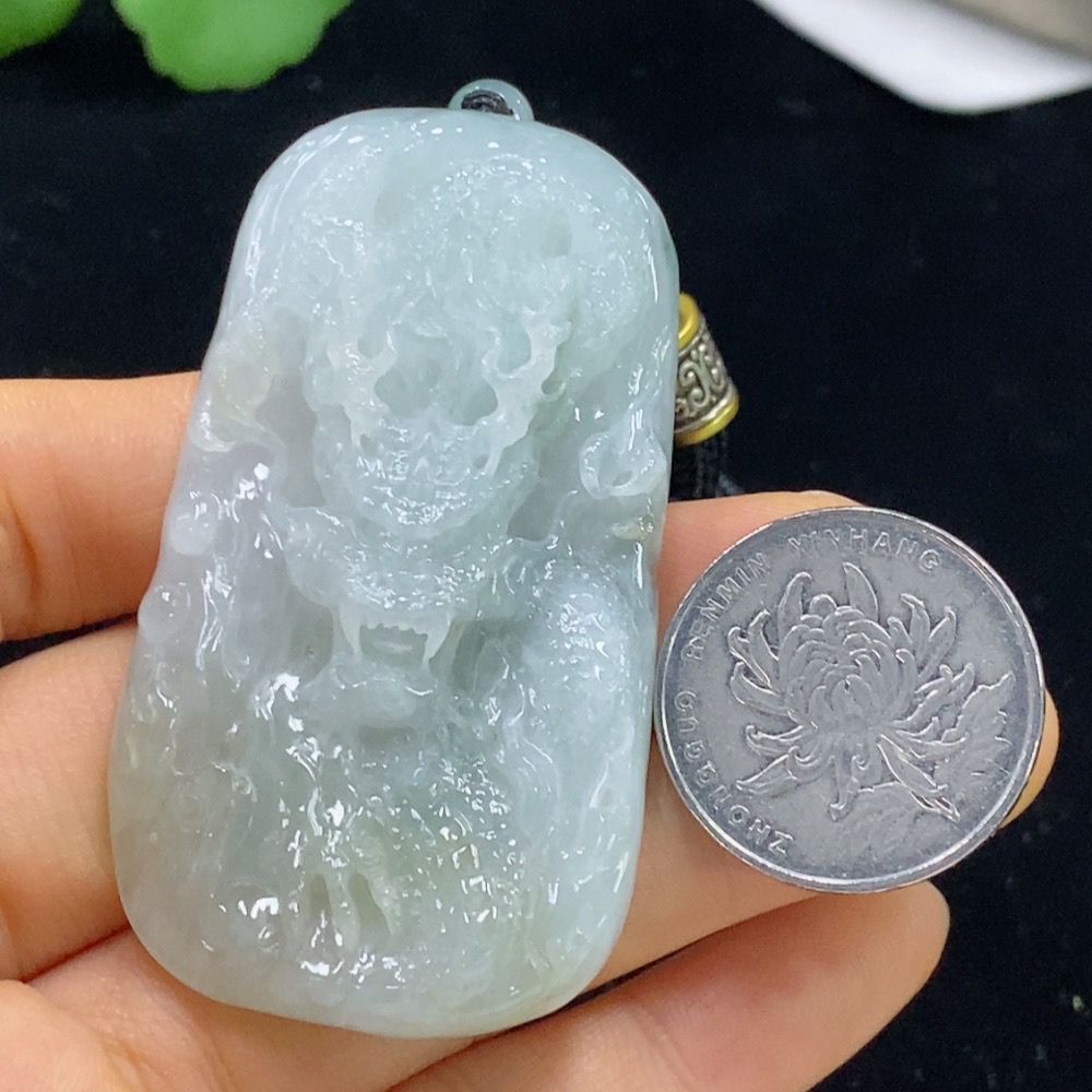 F35134764 Jadeite Dragon Pendant Total Weight Approx. 46.48g (Including Rope Weight)