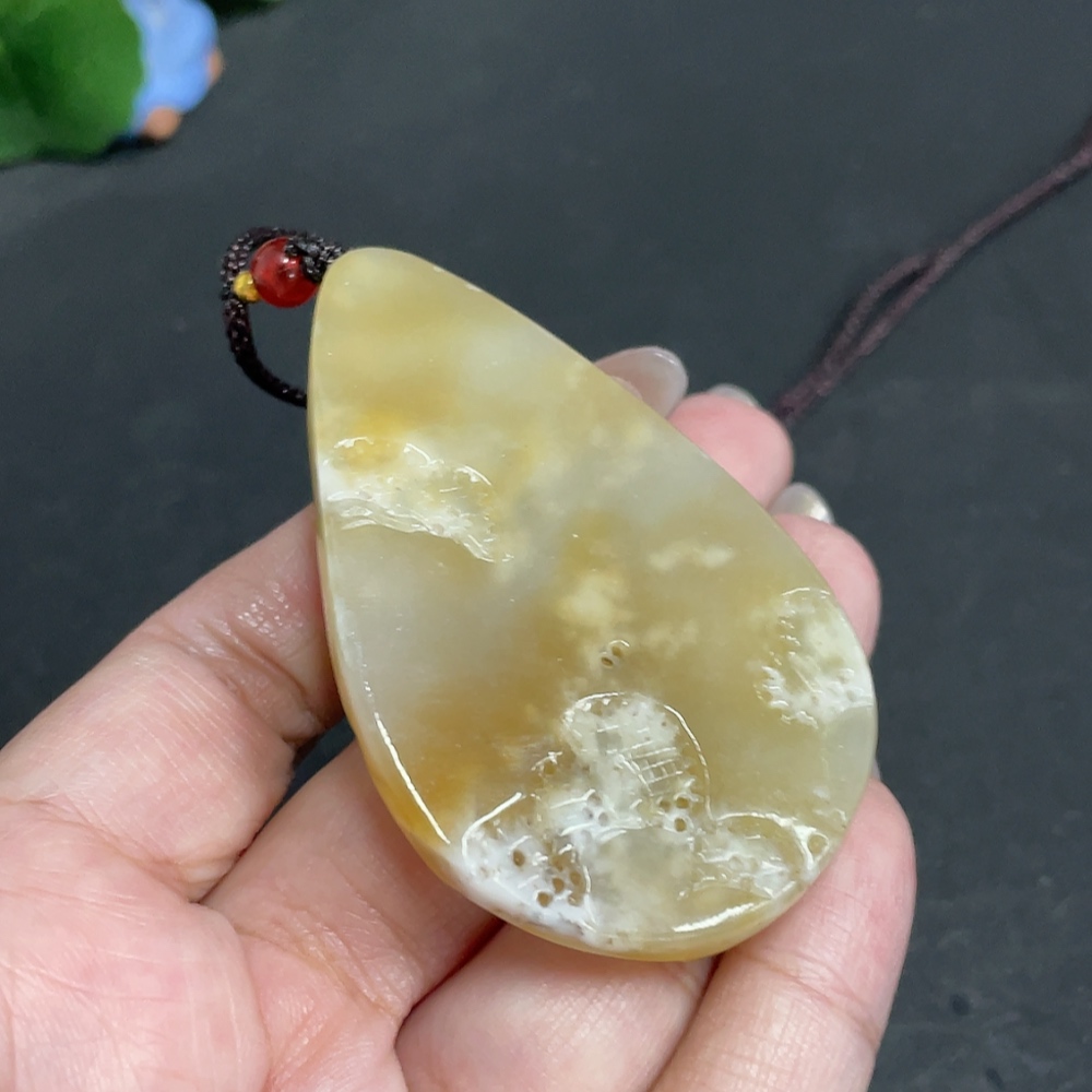 H30502903 Hetian Jade Pendant Landscape with Other Mineral Components Total Weight Approx. 43.6g (including rope)