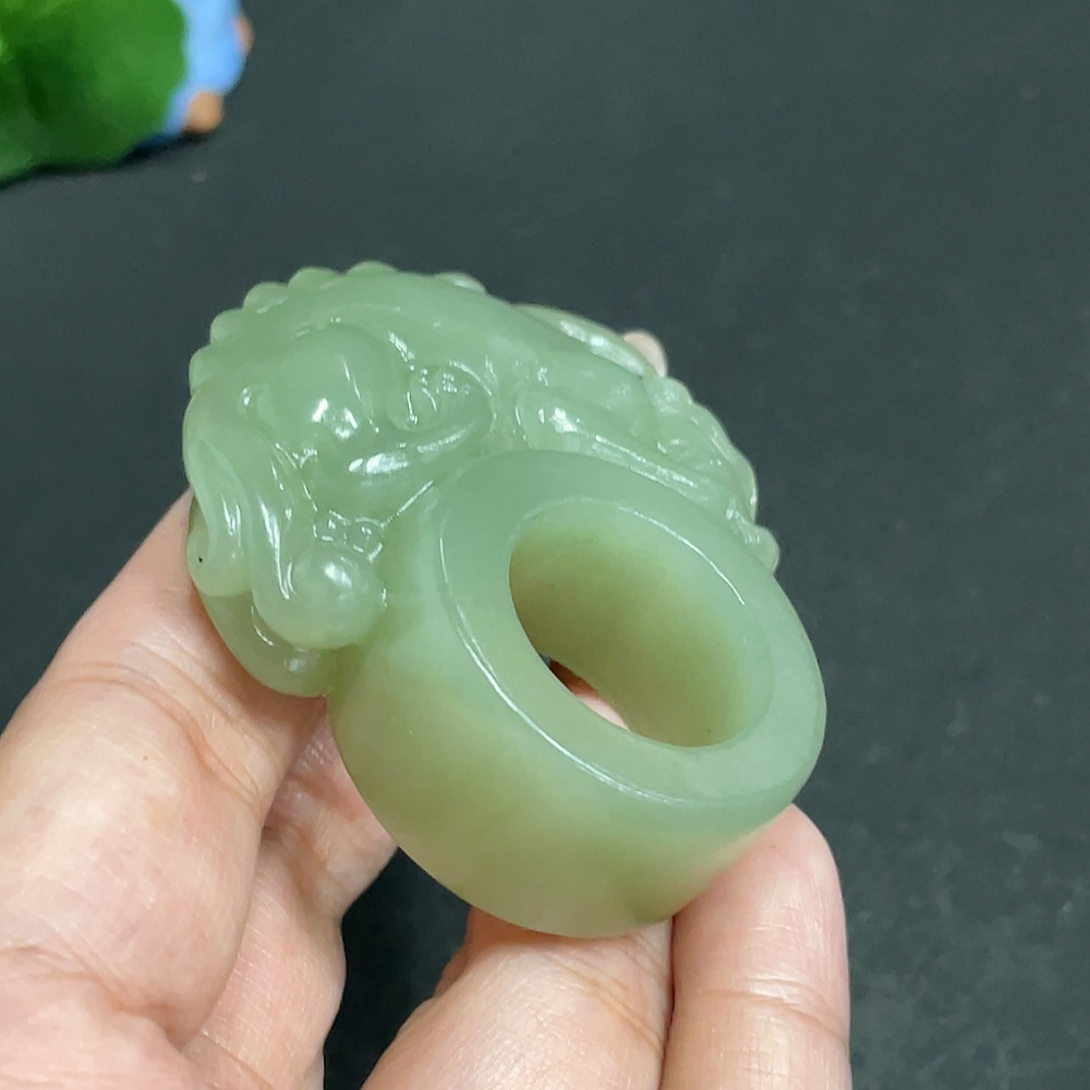 H29378696 Hetian Jade Auspicious Beast Ring (Size 23, Total Weight Approx. 58.2g)