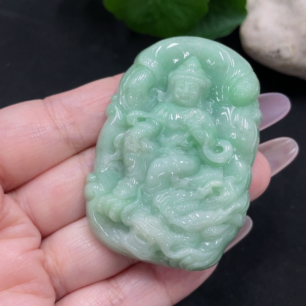 F35128124 Jadeite Dragon-Riding Guanyin Pendant