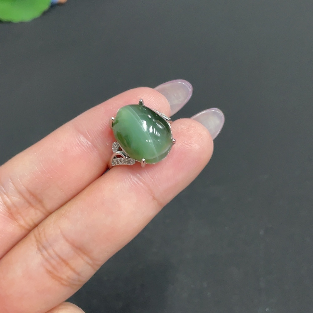H33900636 Hetian Jade Inlaid Adjustable Ring