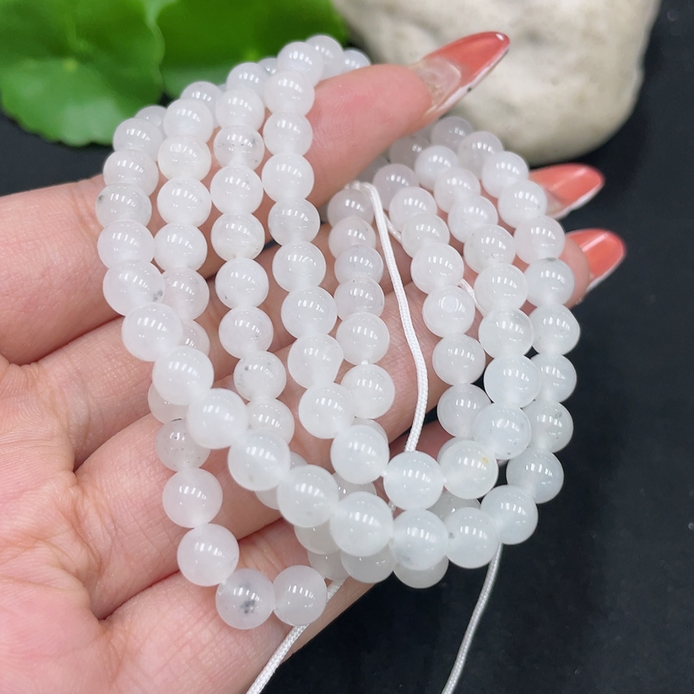 H35085377 Hetian Jade Bead Necklace, approx. 6mm, total weight approx. 35.7g, containing other mineral components