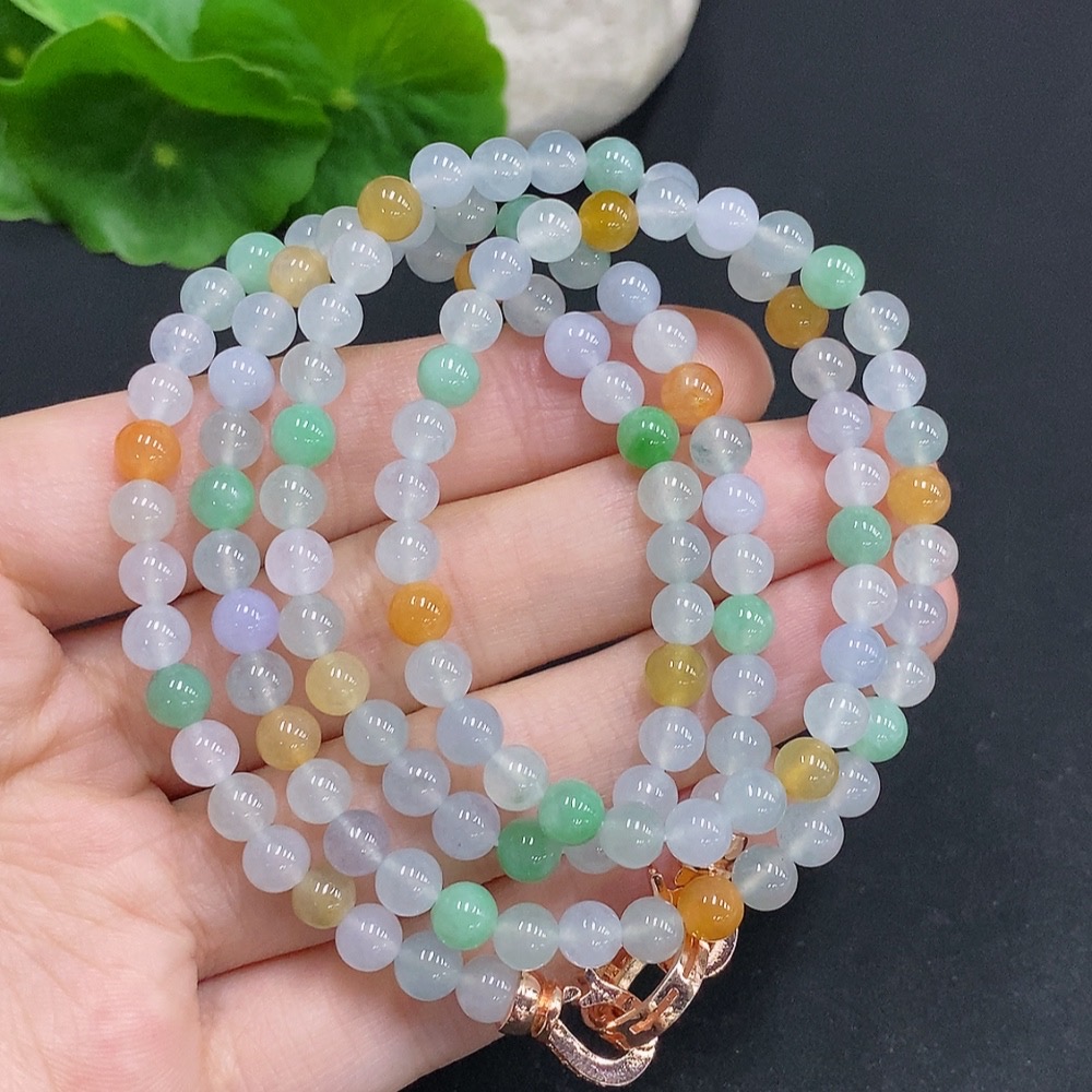 F32808266 Jadeite Bead Necklace Non-Gold Setting Total Weight Approx. 36.7g Size Around 5.2mm Color Origin Undetermined