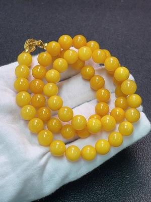 C34950797 Amber Beeswax Beaded Necklace Non-Gold Total Weight Approx. 21.5g Size About 8.6mm