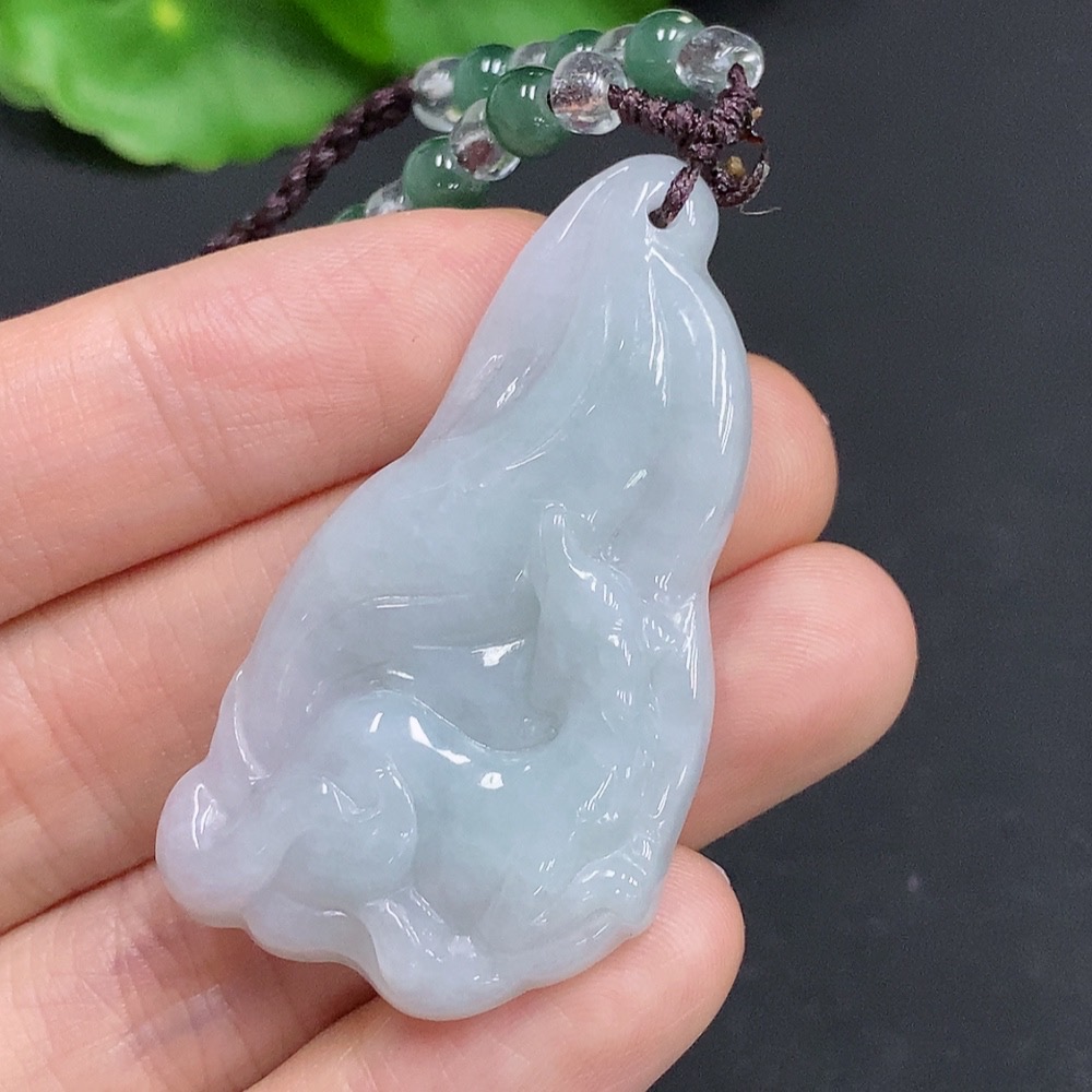 F32757240 Jadeite Nine-Tailed Fox Pendant Total Weight Approx. 14.92g (Including Cord Weight) Beads Non-Grade A