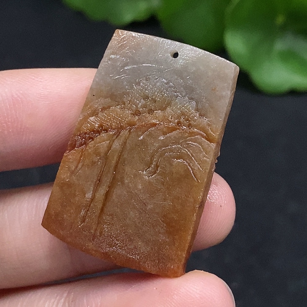 F34029201 Jadeite Unpolished Pendant Landscape Plaque Total Weight Approx. 9.89g Yellow Part Color Origin Undetermined