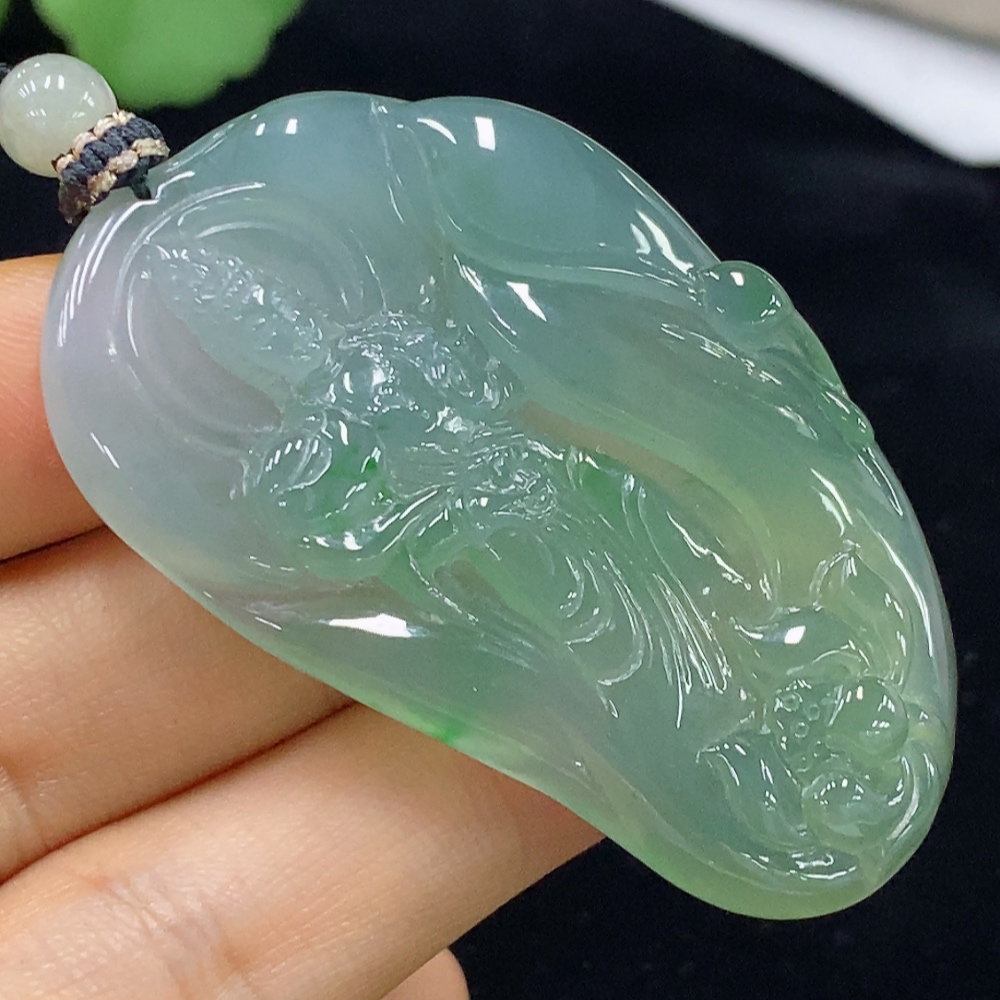 F34975396 Jadeite Pendant Guanyin with Cord Total Weight Approx. 29.69g