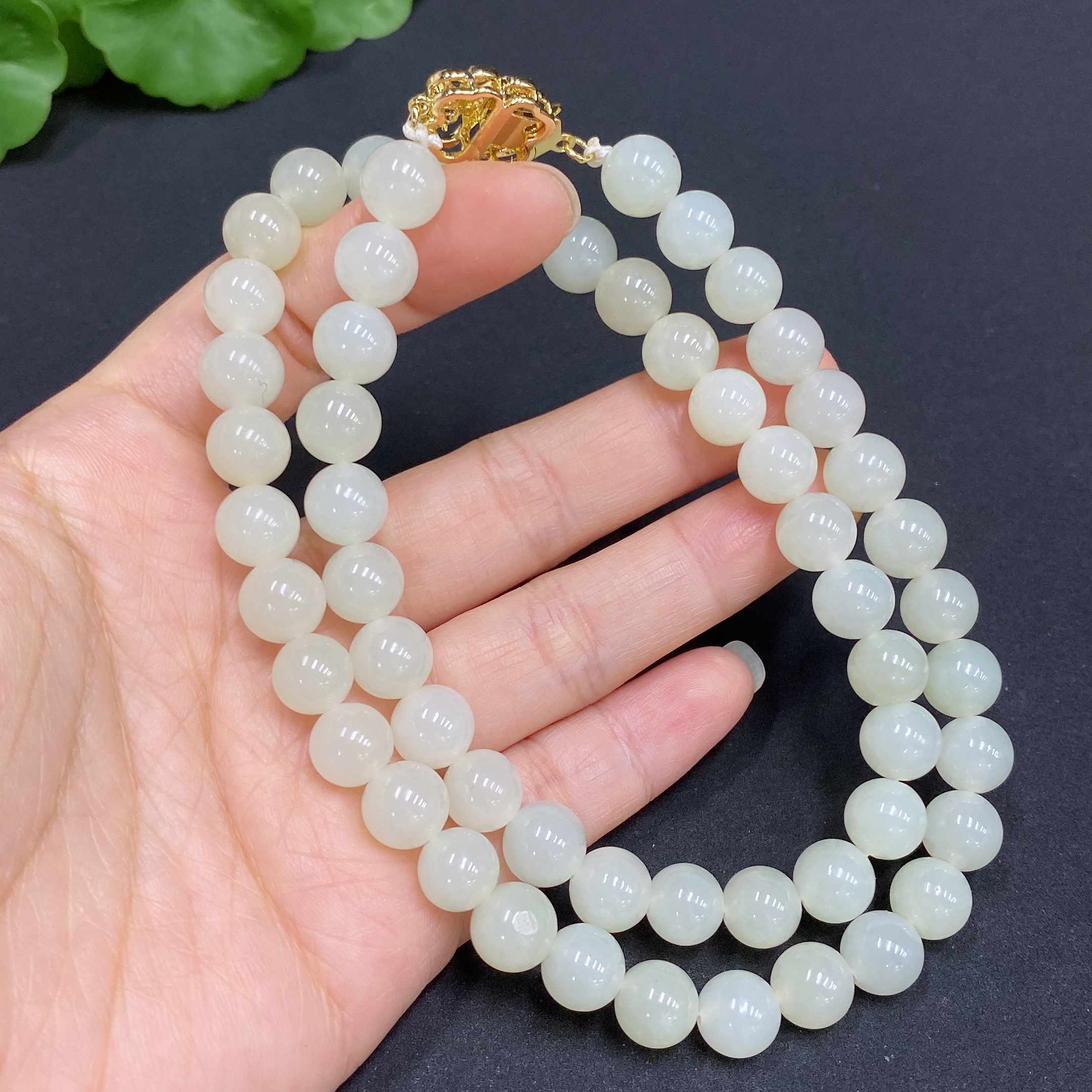 H32795424 Hetian Jade Bead Necklace, Approx. 8.3mm, Non-Gold-Inlaid, Total Weight Approx. 53.4g