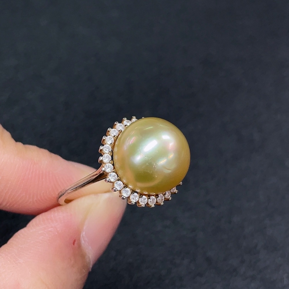 C34950043 Seawater Pearl Ring, Color Origin Undetermined, Non-Gold, Adjustable, Total Weight Approximately 4.76g, Size Around 12.1mm