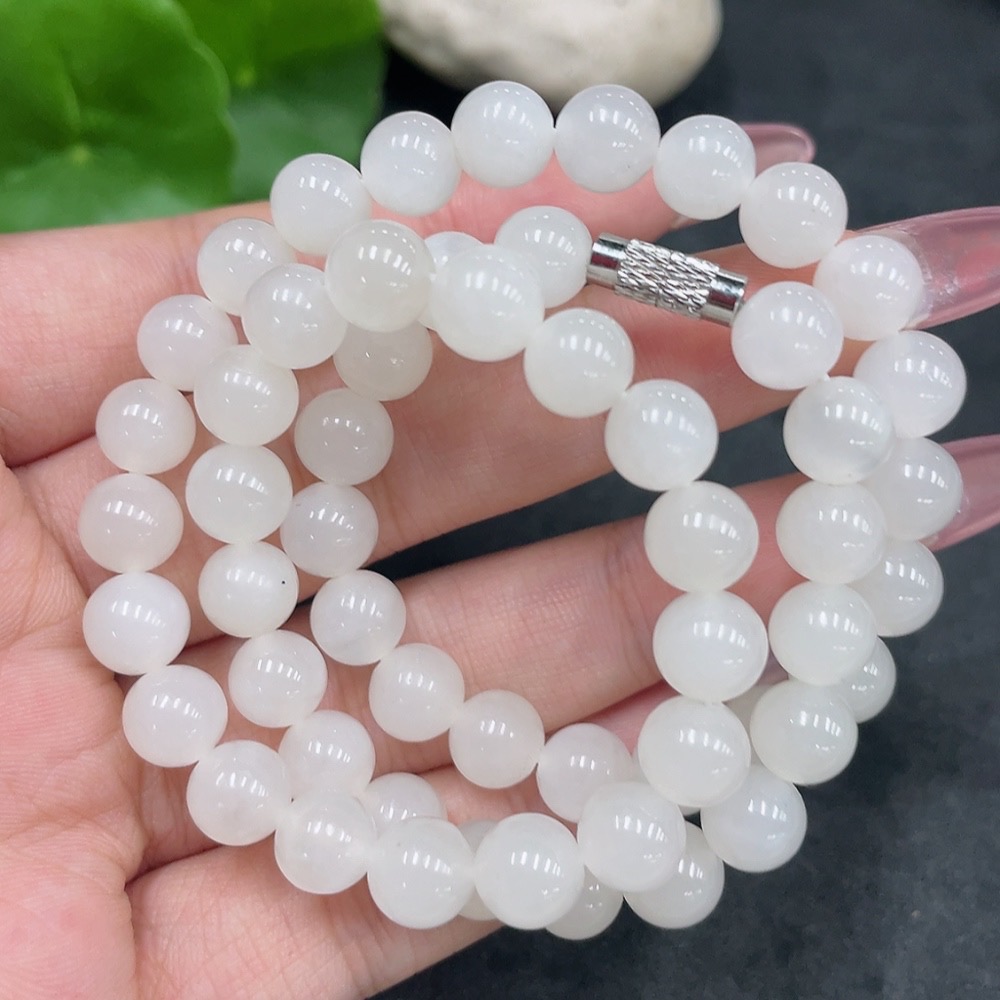 H33926181 Hetian Jade Bead Necklace with Other Mineral Components, Non-Gold, Approximately 7.7mm, Total Weight Approximately 39.6g