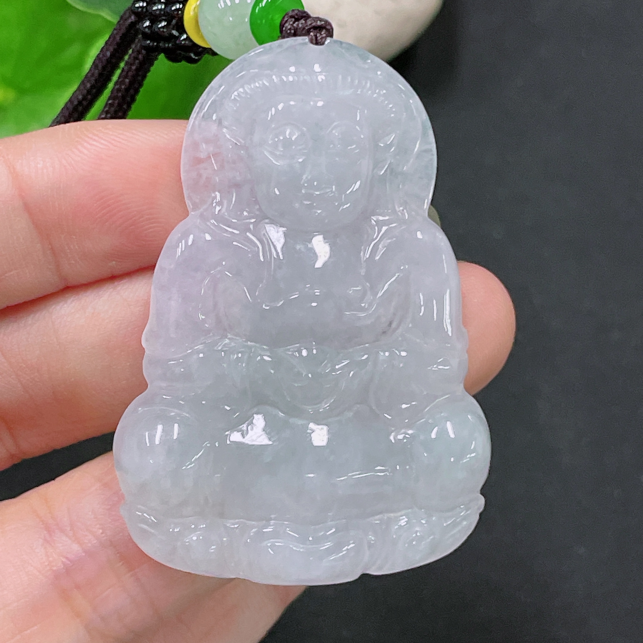 F33893534 Jadeite Guanyin Pendant, Total Weight Approx. 19.7g (Including Rope Weight)