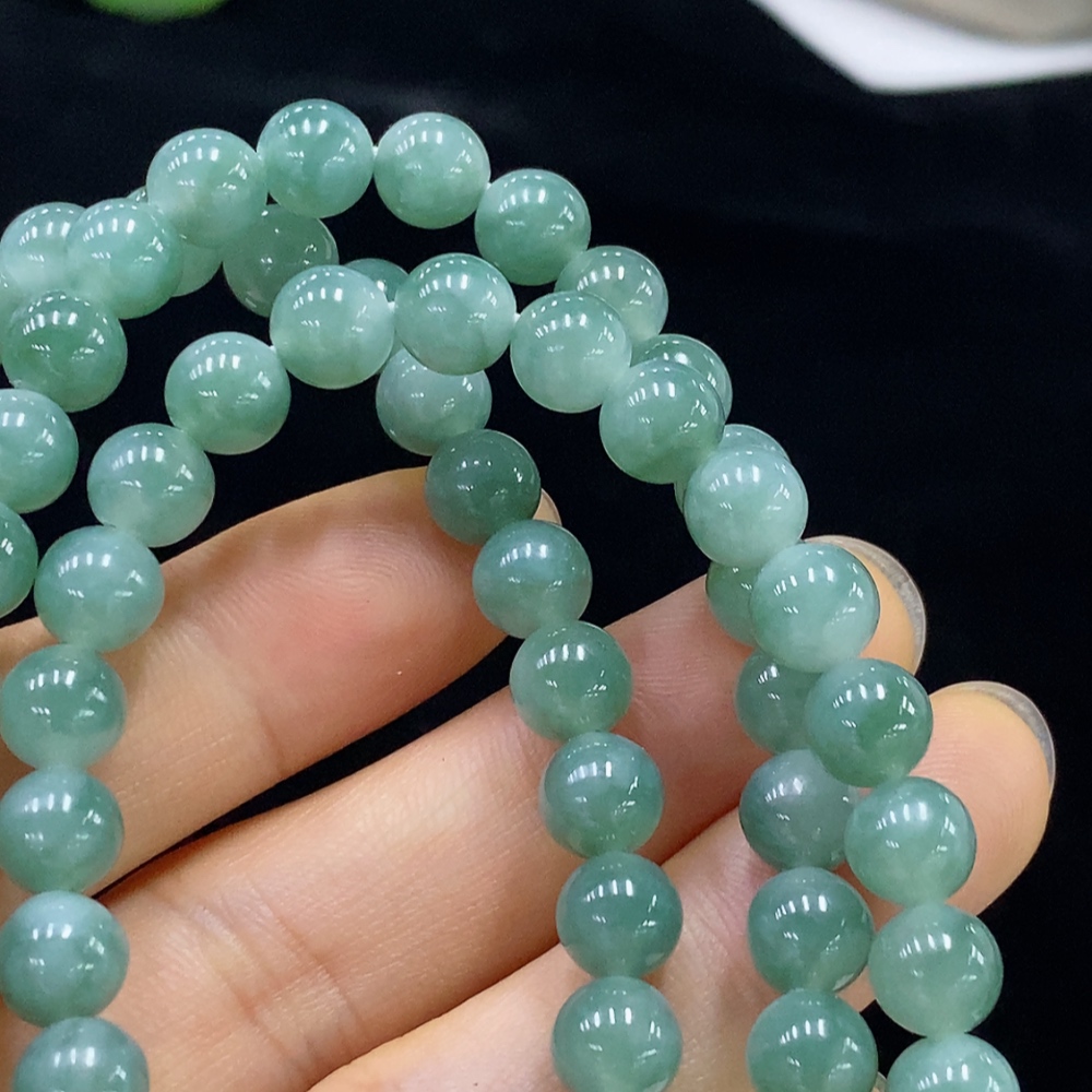 F32708117 Jadeite Bead Necklace Non-Gold Total Weight Approx. 58.6g Size About 7.3mm