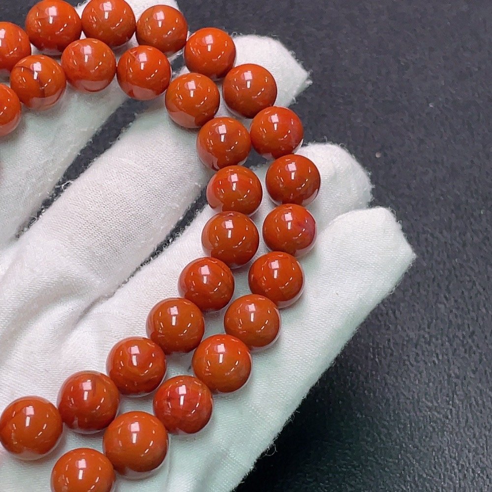 C33922462 South Red Agate Bead Necklace Non-Gold Visible Organic Matter Total Weight Approx. 65.72g Size About 9.8mm