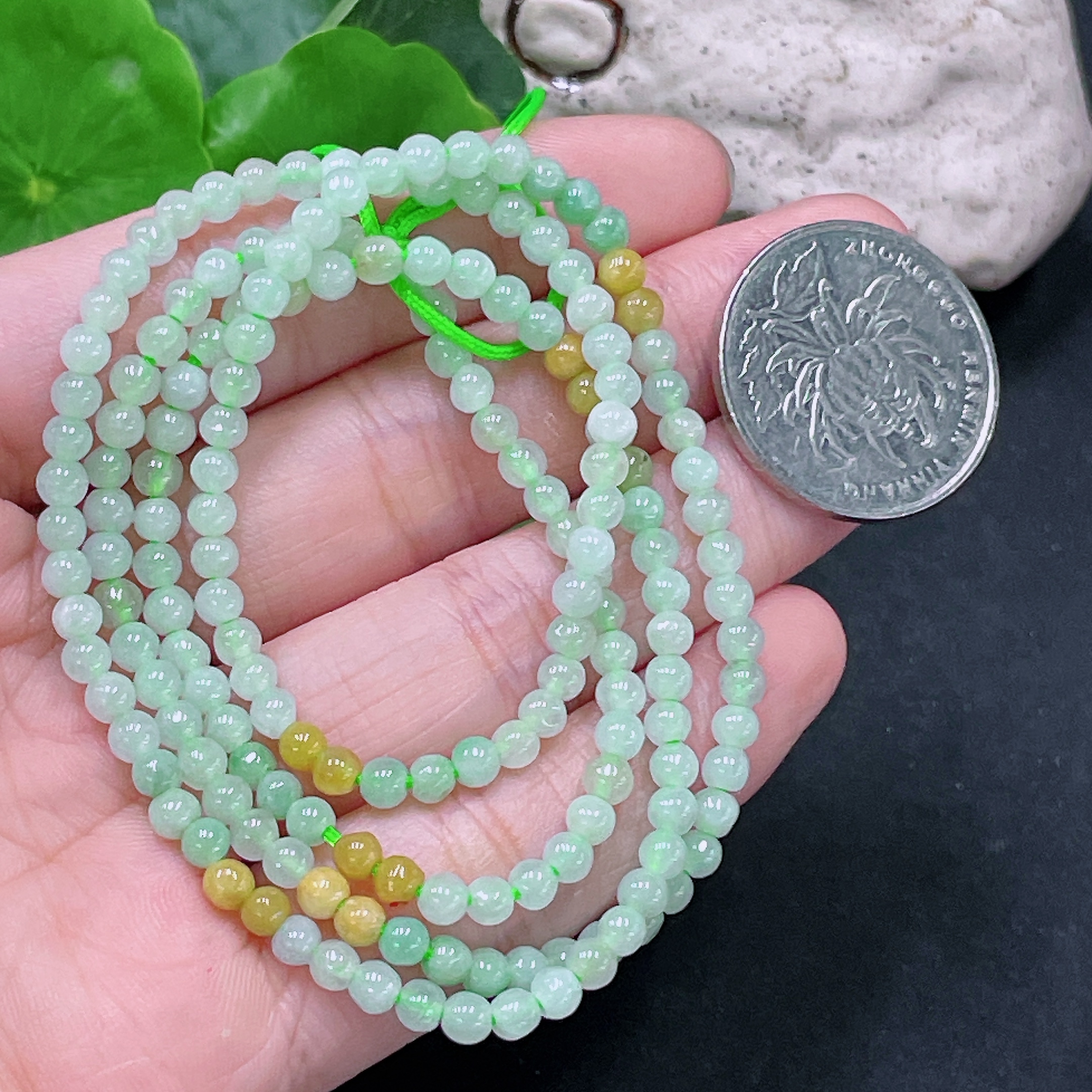 F33919995 Jadeite Beaded Necklace Approx. 3.9mm Total Weight Approx. 15.39g Yellow Beads Non-Grade A