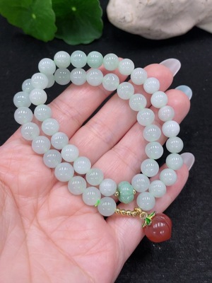 F33899392 Jadeite Bead Necklace Approx. 7.3mm Total Weight Approx. 32.8g (Non-Gold Setting) (Matching Beads Non-A)