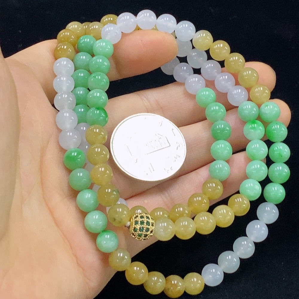 F32731533 Jadeite Bead Necklace Approx. 6.8mm Total Weight Approx. 55.24g Non-Gold Color Origin Undetermined