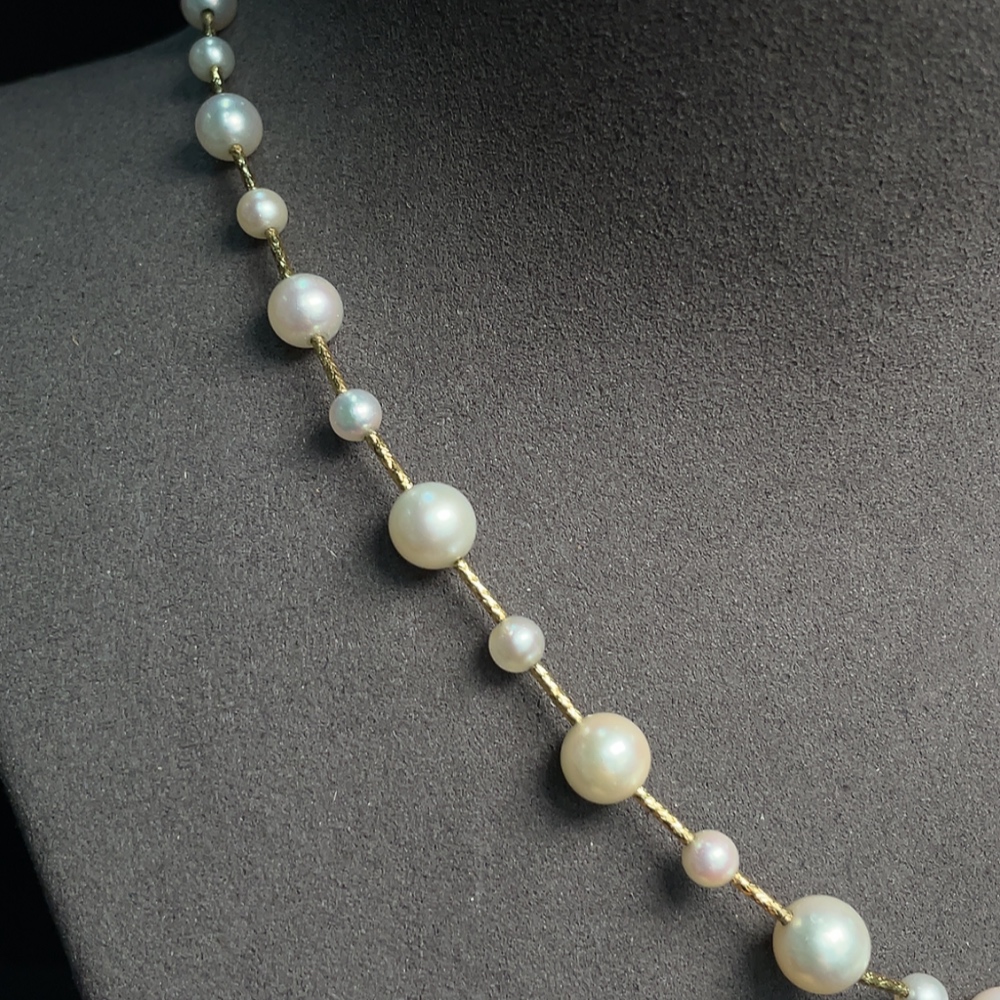 C31682087 Seawater Pearl Necklace Marked Red Non-Gold Rest 18K Gold String Undetectable Total Weight Approx. 11.16g Size 4.3-8.4mm