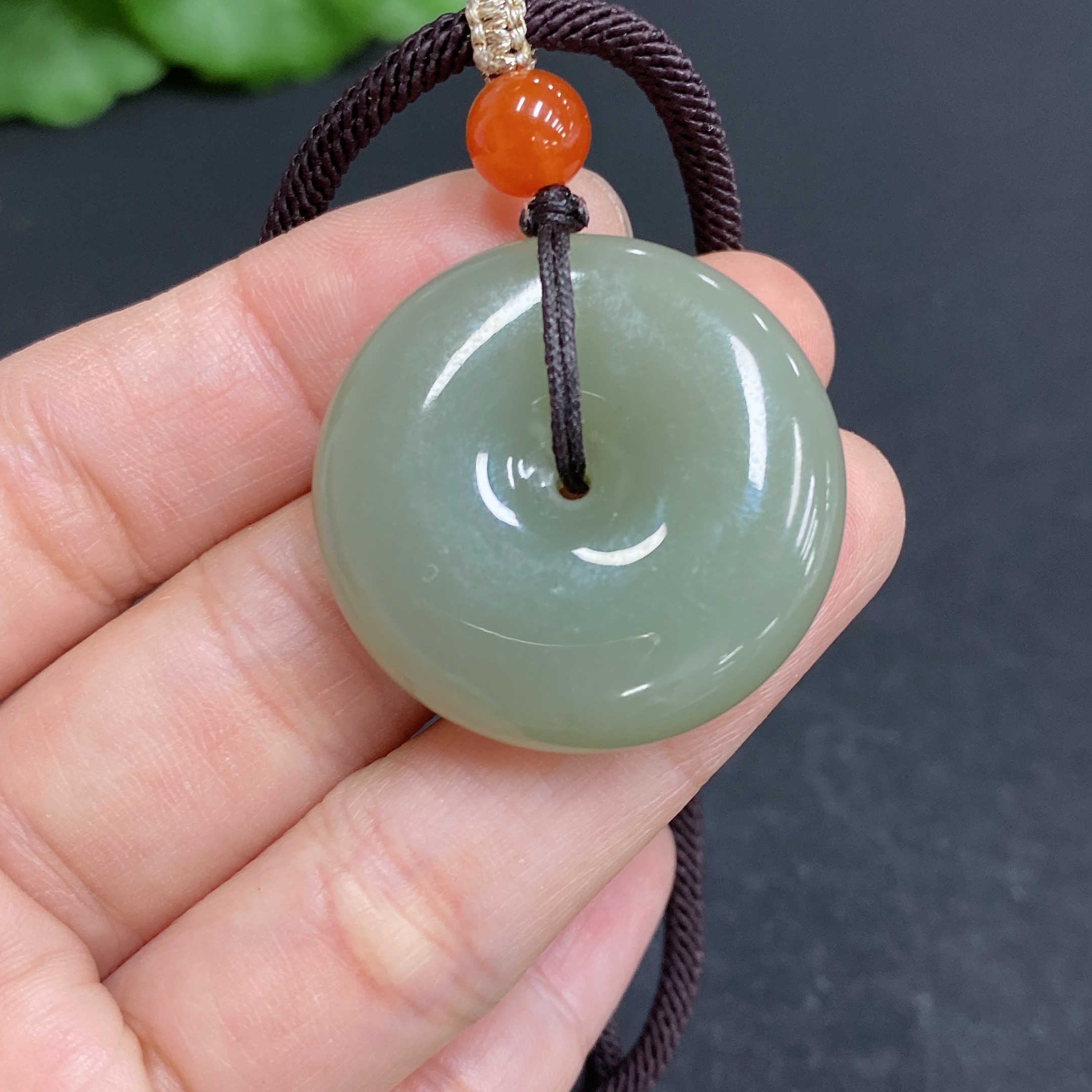 H33939042 Hetian Jade Pendant, Peace Knot, Total Weight Approx. (Including Rope) 17g