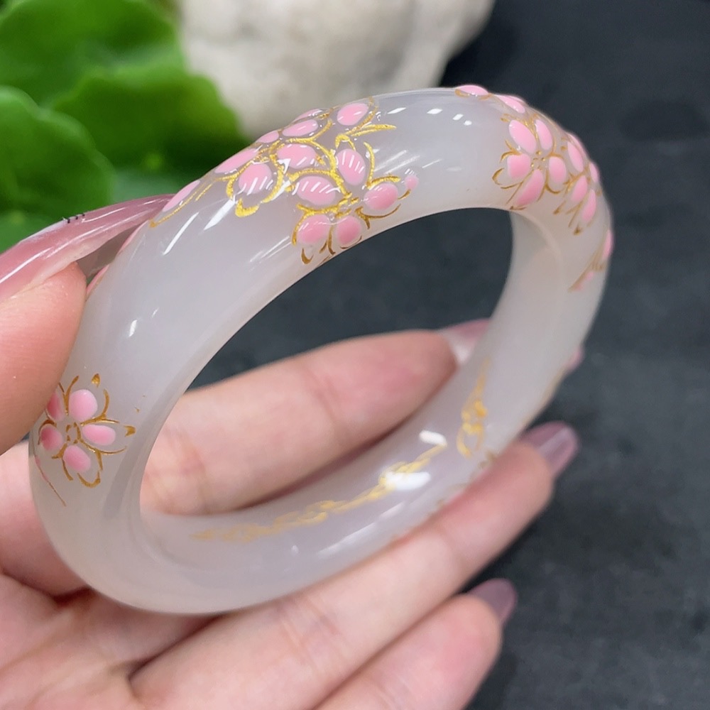 H33897297 Hetian Jade Round Bracelet, Process Coating, Size 55, Total Weight Approx. 56.3g