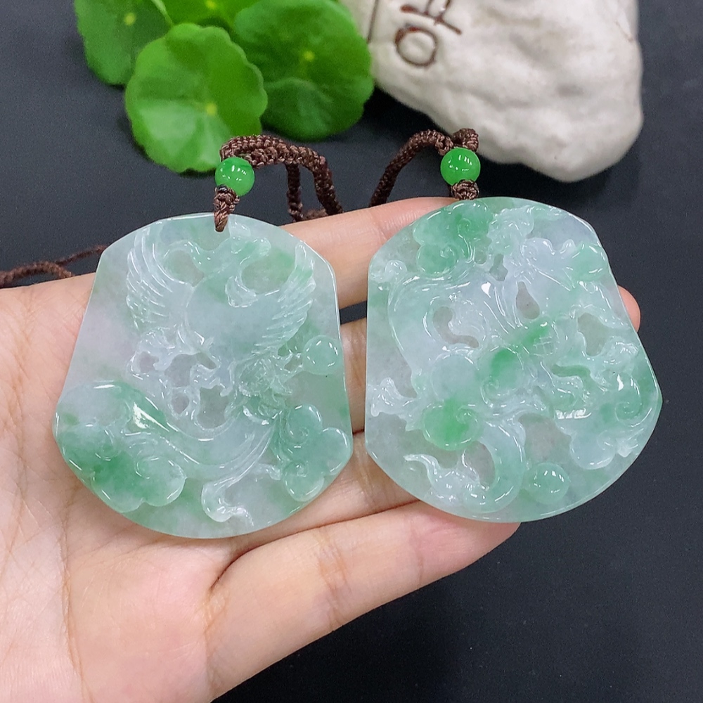 F30452367 Jadeite Dragon and Phoenix Auspicious Pendant (with non-A grade beads)