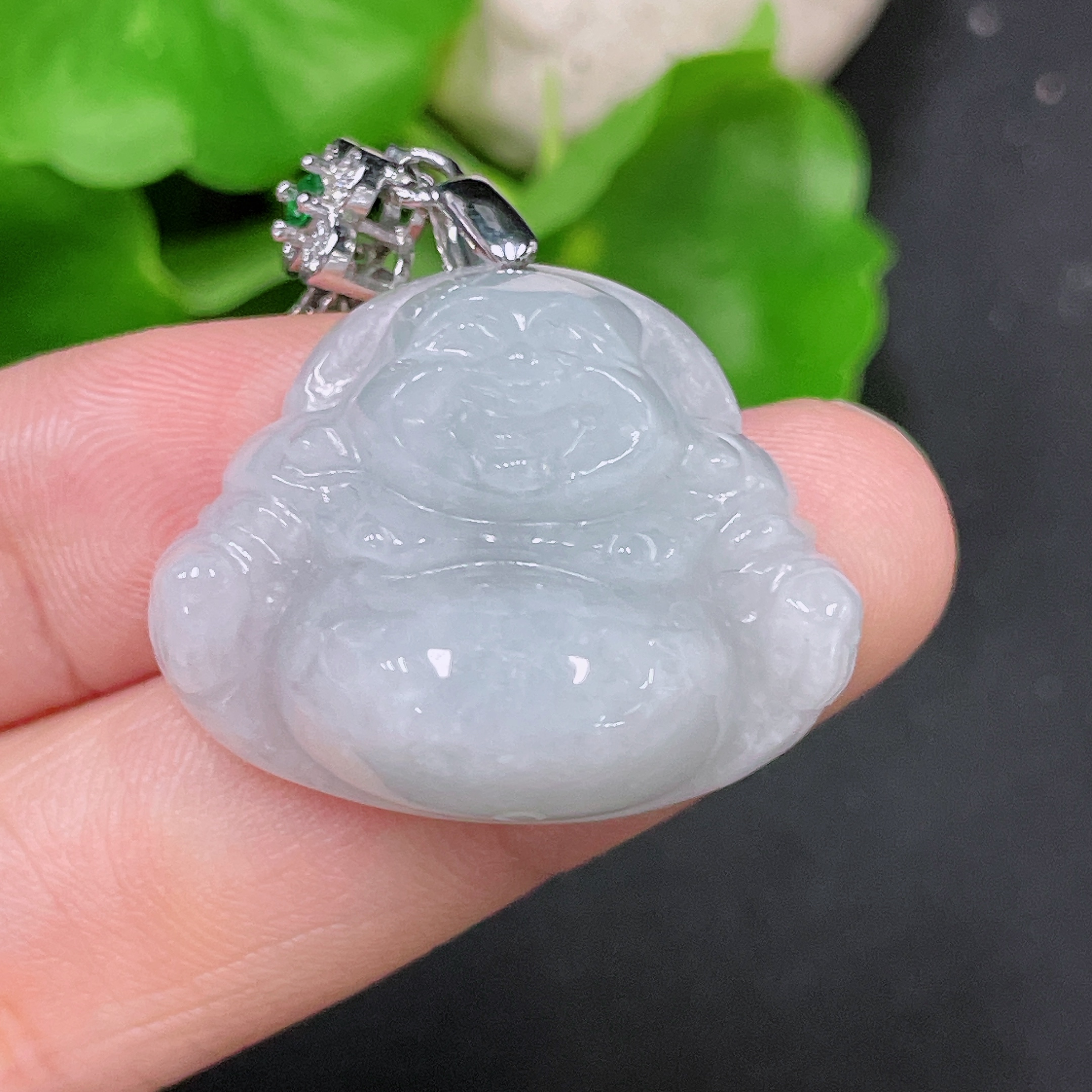 F34957852 Jadeite Buddha Pendant with Non-Gold Clasp and Chain, Total Weight Approx. 14.3g