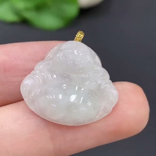 F17858657 Jadeite Buddha Pendant with 18K Gold Clasp, Total Weight 3.446g