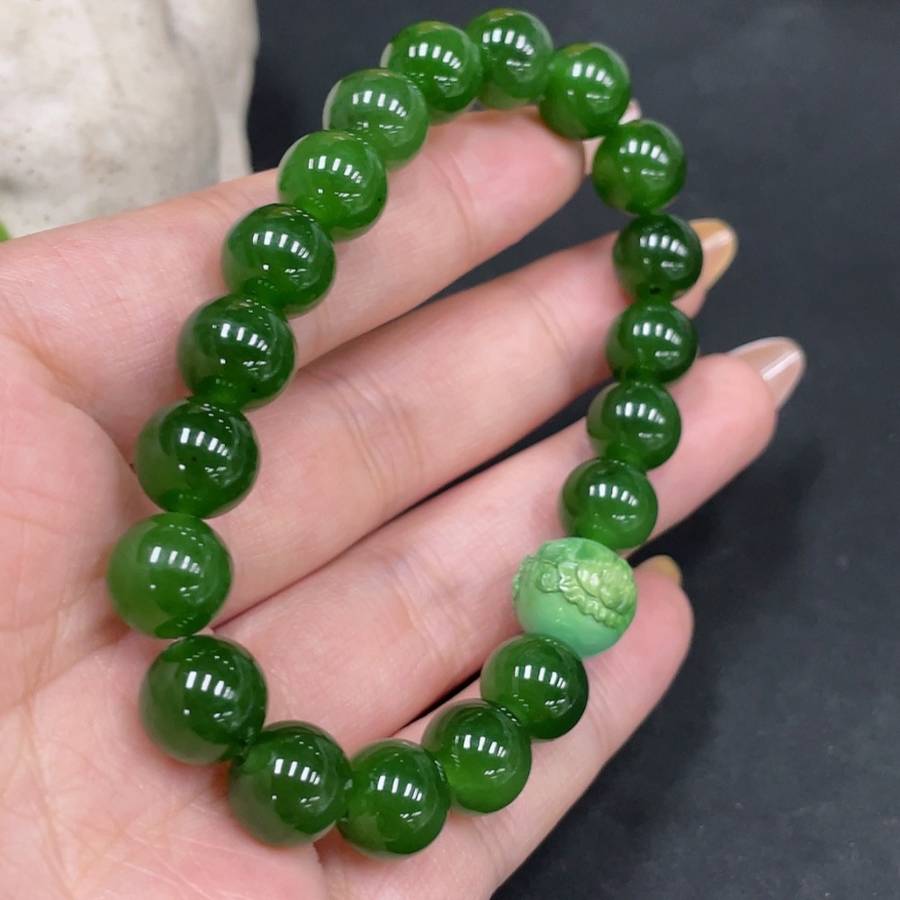 H31663843 Hetian Jade Bracelet, Approx. 9.2mm, Total Weight About 28g, Beads Not Hetian Jade