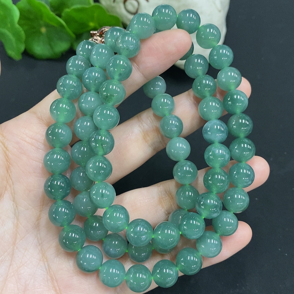 F35127340 Jadeite Beads Necklace Approx. 9.3mm Non-Gold Total Weight Approx. 108g