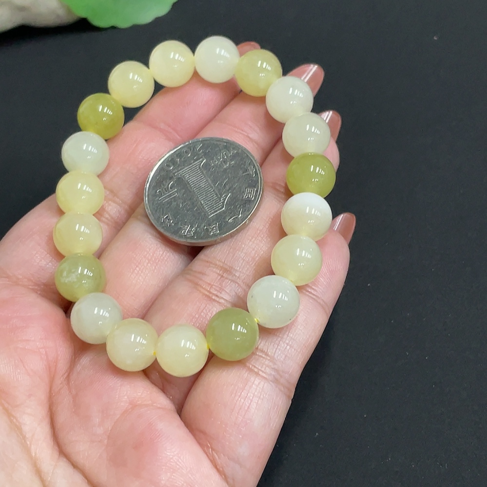H34074259 Hetian Jade Bracelet, Approx. 9.7 mm Beads, Total Weight About 29g