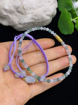 F46517800 翡翠手串/手绳（配珠非A）一手走 非金 货品总重约9.36克