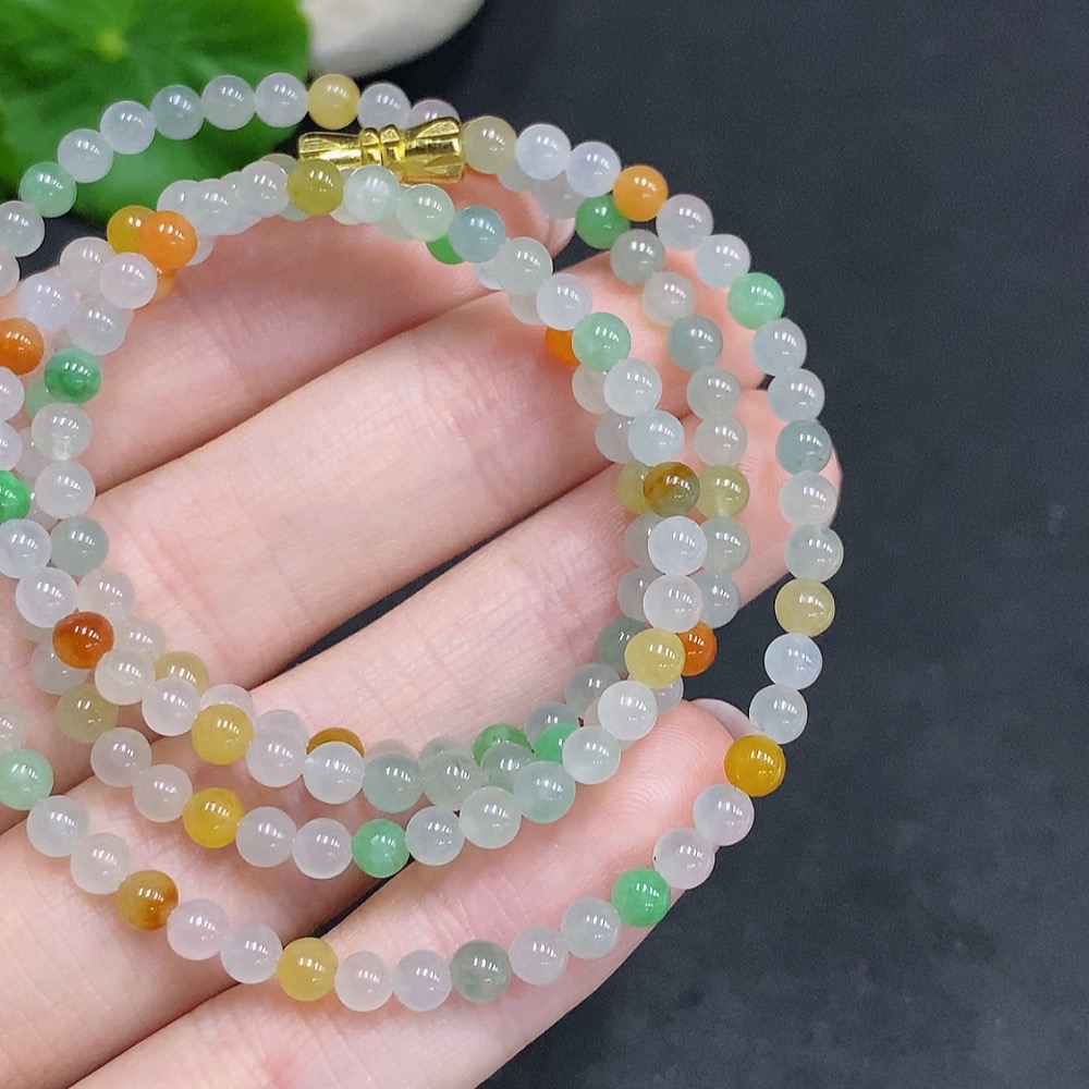 F34022594 Jadeite Bead Necklace Non-Gold Setting Total Weight Approximately 14.6g Size About 3.5mm Yellow Bead Color Origin Undetermined