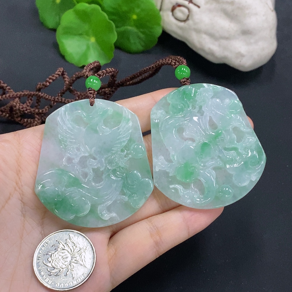 F30452367 Jadeite Dragon and Phoenix Auspicious Pendant (with non-A grade beads)