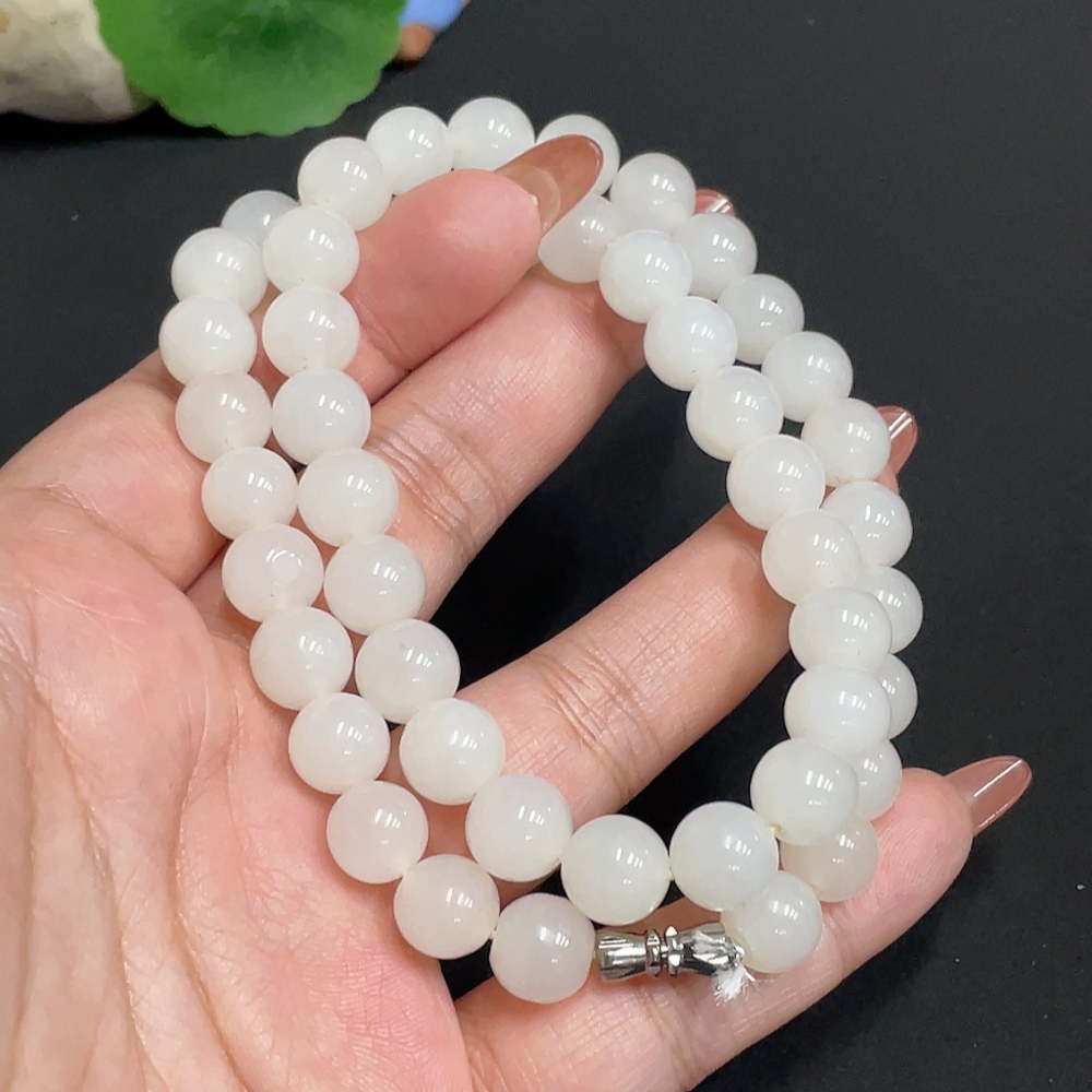 H35100014 Hetian Jade Bead Necklace, Approx. 9.1mm, Total Weight Approx. 61.5g