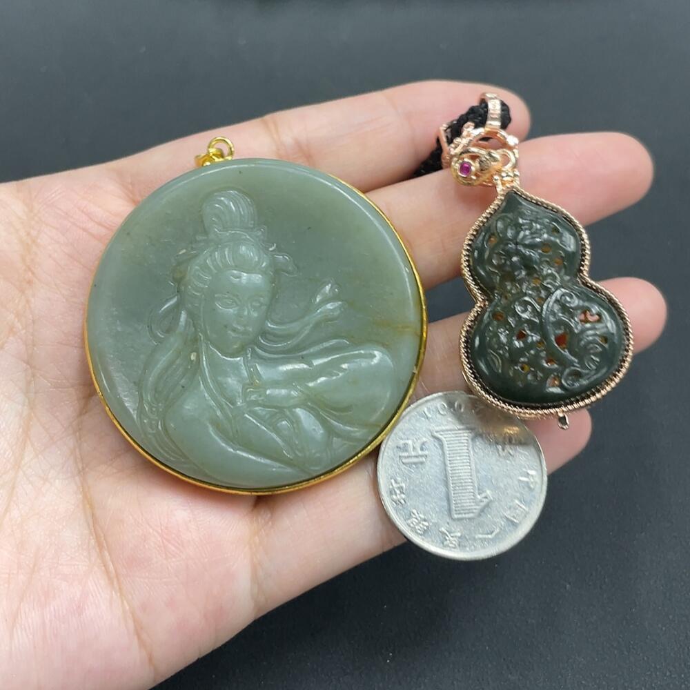H3335364 Khotan Jade Pendant Total Weight 76.3g Non-Gold Inlaid