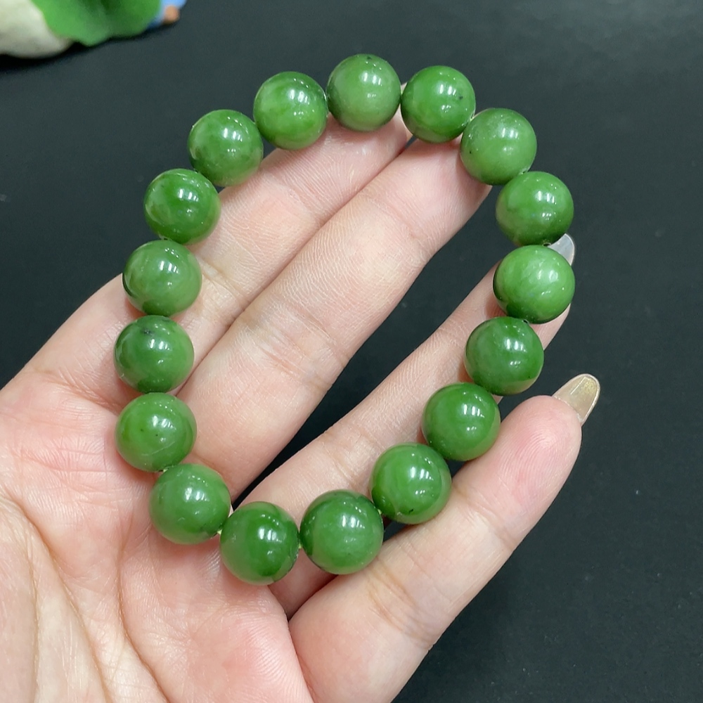 H31677143 Hetian Jade Bracelet Approx. 11.3mm Beads Total Weight About 43.2g
