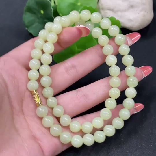 H35084610 Hetian Jade Bead Necklace Non-Gold Beads Approx. 7.8mm Total Weight Approx. 43.2g