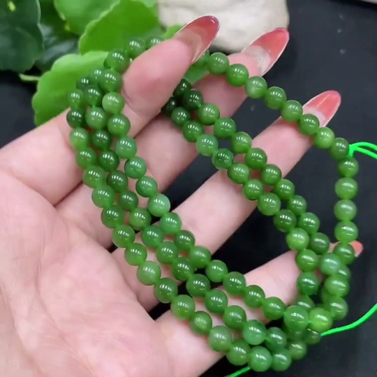 H35112132 Hetian Jade Jasper Bead Necklace, Approx. 5.8mm, Total Weight About 37g