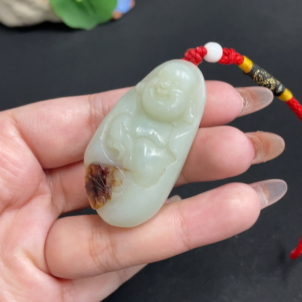 H32737513 Hetian Jade Pendant Buddha Undetermined Skin Color Formation Total Weight Approx. [Including String] 44.2g