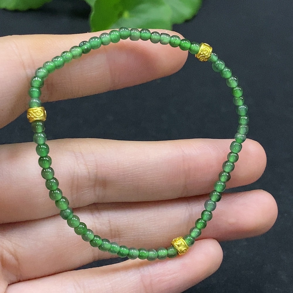 F33896228 Jadeite Beaded Bracelet Approx. 3mm Bead Size Total Weight Approx. 3.14g Non-Gold-Inlaid