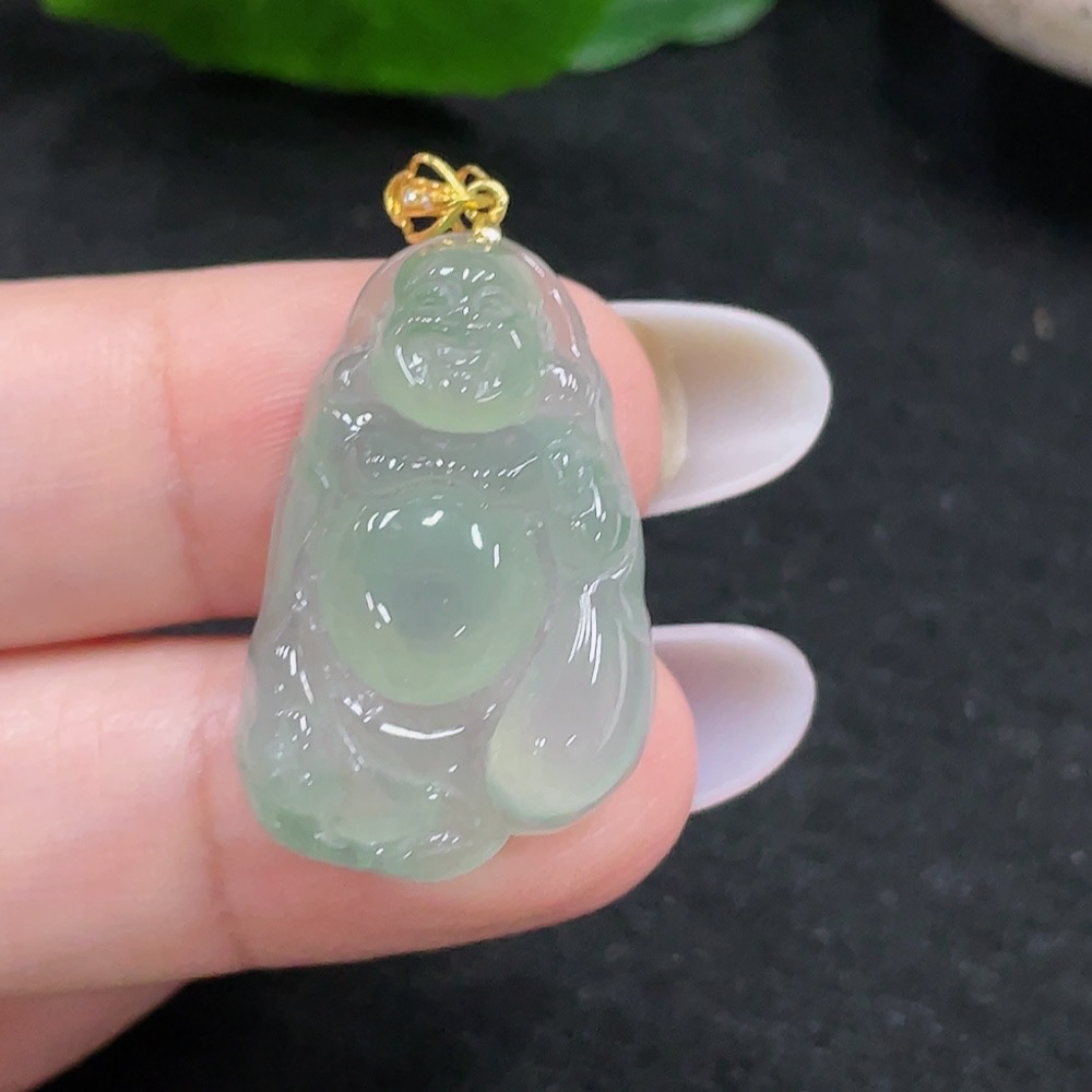 F33916524 Jadeite Maitreya Pendant with 18K Gold, Total Weight Approx. 5.2g