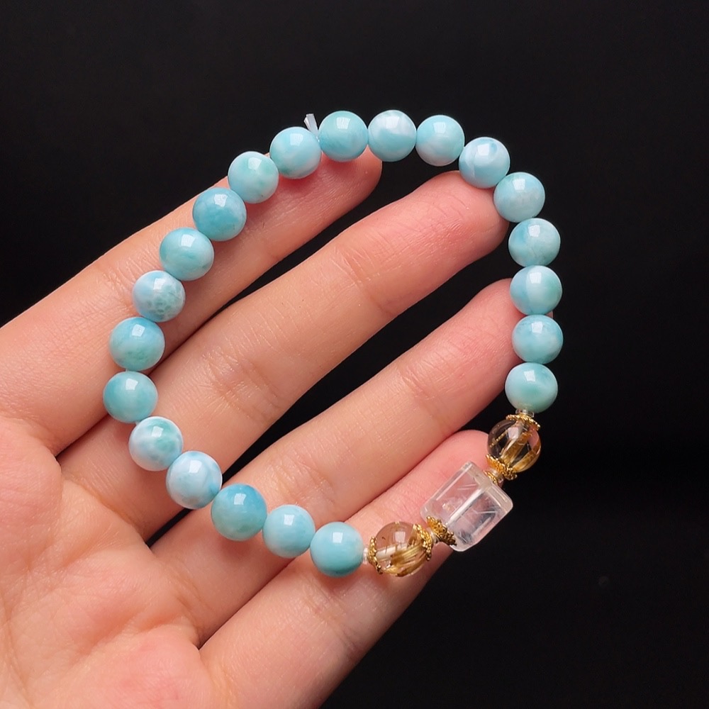 C33936713 Larimar Bracelet with Crystal, Non-Gold, Total Weight Approx. 14.1g, Size Approx. 7.1mm