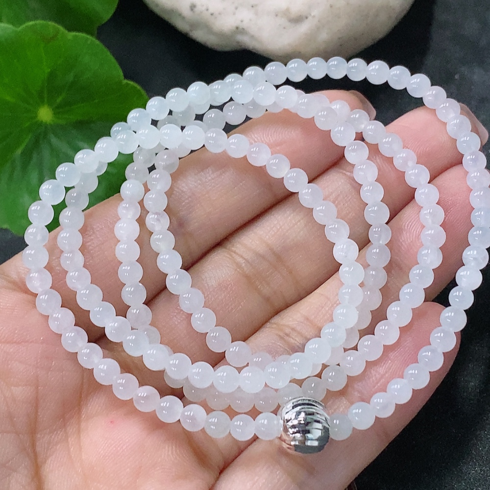 F34030326 Jadeite Beaded Necklace Approx. 3.6mm Total Weight Approx. 14.37g Non-Gold