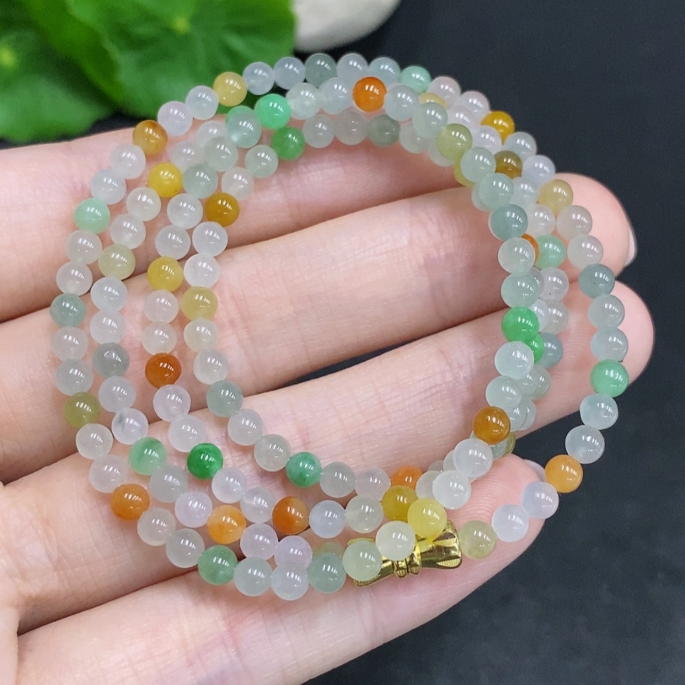 F34022594 Jadeite Bead Necklace Non-Gold Setting Total Weight Approximately 14.6g Size About 3.5mm Yellow Bead Color Origin Undetermined