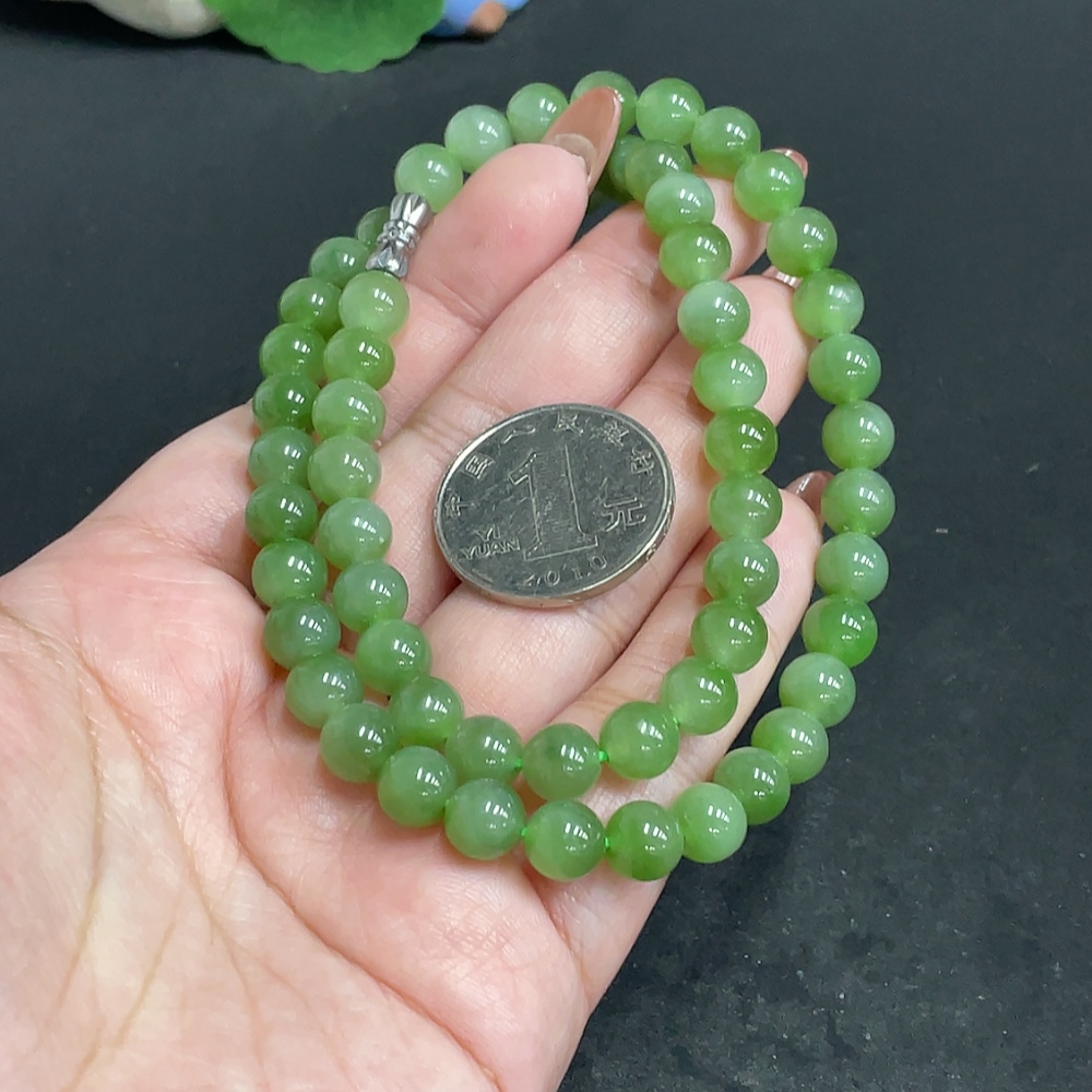 H34054555 Hetian Jade Jasper Beaded Necklace, approx. 7.5 mm, total weight approx. 40.9g