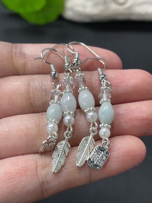F33838062 Jadeite Inlaid Ear Hook Non-Gold Inlaid With Non-Grade A Bead
