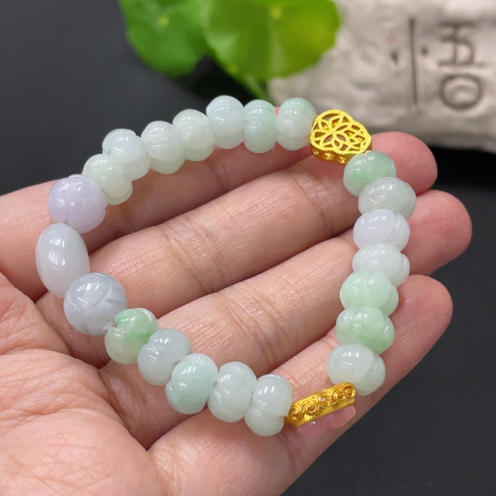 F34999428 Jadeite Bracelet Approx. 8.1mm Beads Non-Grade A Accessories Non-Gold Inlaid Total Weight Approx. 19.79g