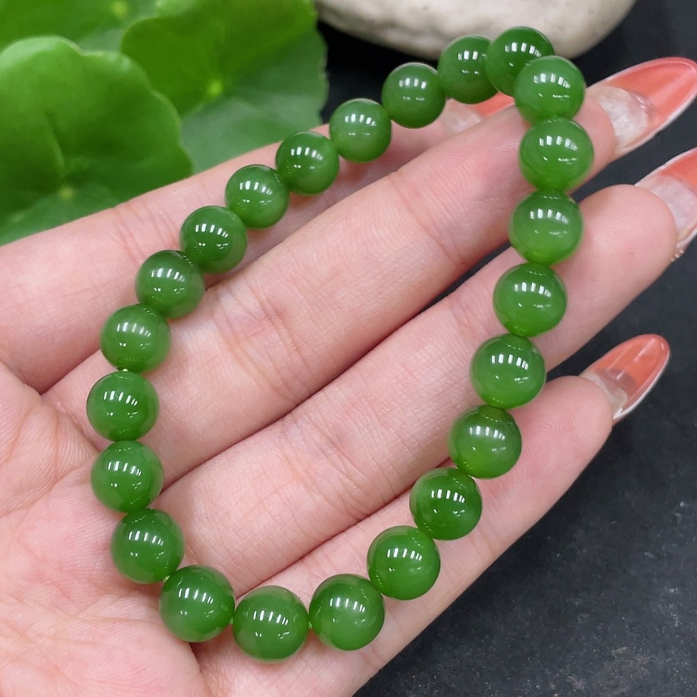 H35147706 Hetian Jade Jasper Bracelet, approx. 8mm beads, total weight approx. 18g