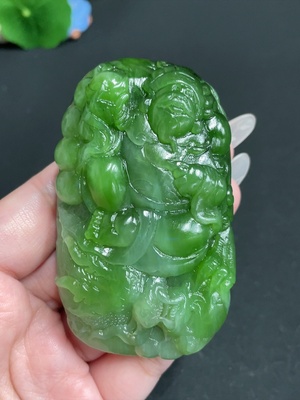 H27082299 Hetian Jade Handheld Piece - God of Wealth, Total Weight Approx. 156.2g