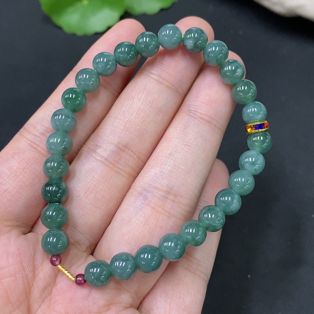 F27123254 Jadeite Bracelet Total Weight Approx.13.04g Oblong Beads 18k Rest Non-Gold Size Approx.6.7mm