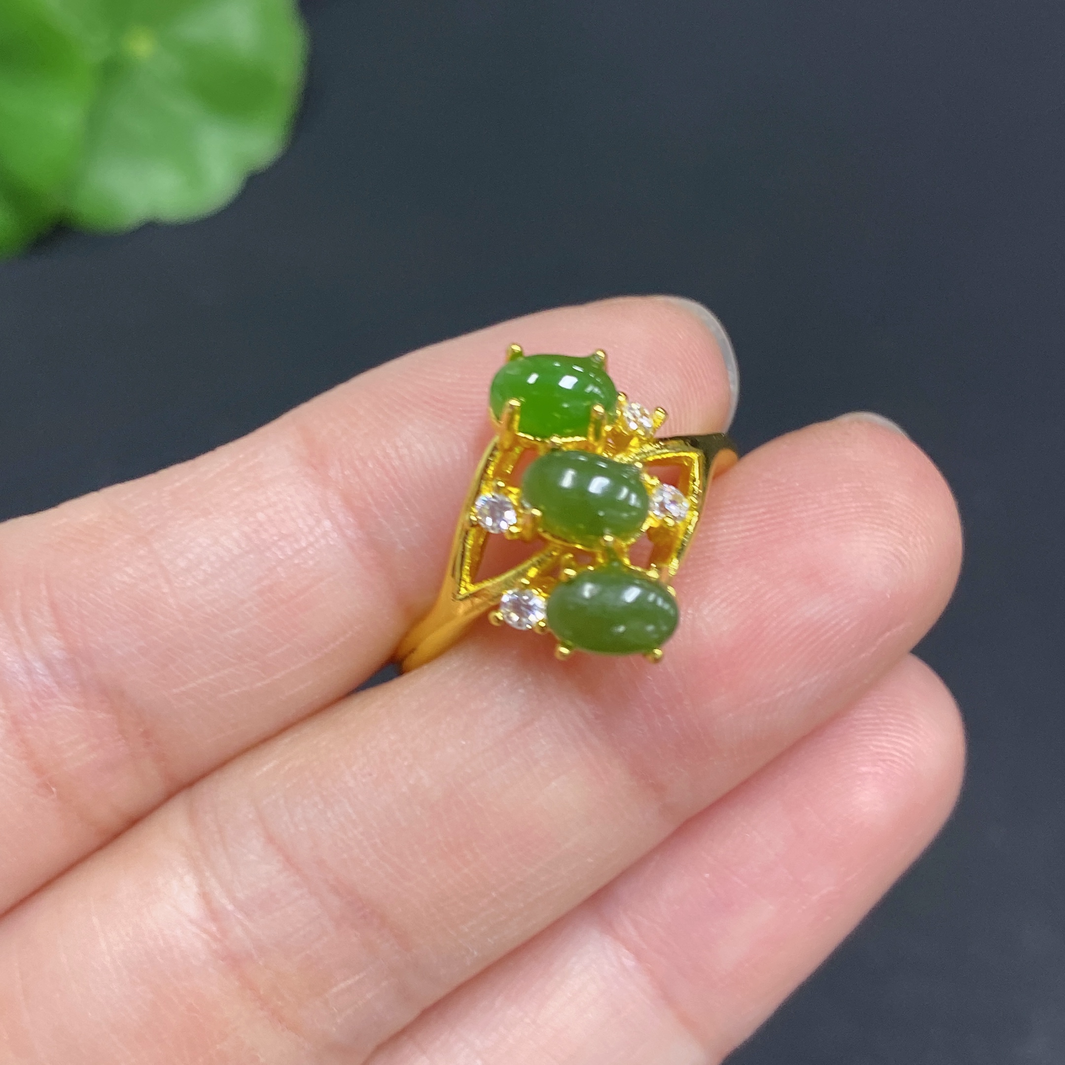 H34969828 Hetian Jade Inlaid Adjustable Ring